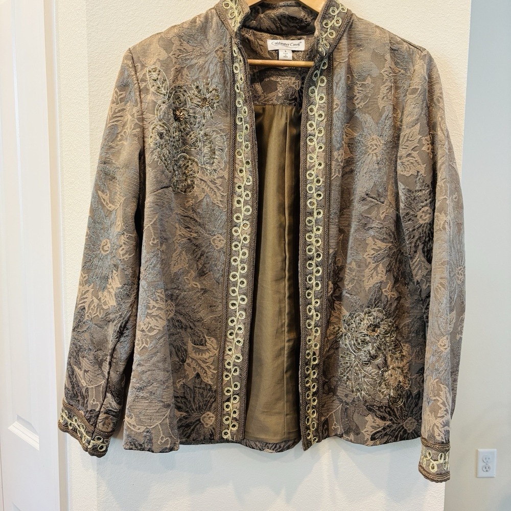 Coldwater Creek Tapestry Jacquard Brocade Open-Front Jacket Blazer Small Artsy